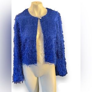 Jessica Howard size large, eyelash fringe, cobalt blue jacket